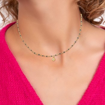 Collier par SC Bohème orné d'un véritable diamant blanc et de perles en résine noires