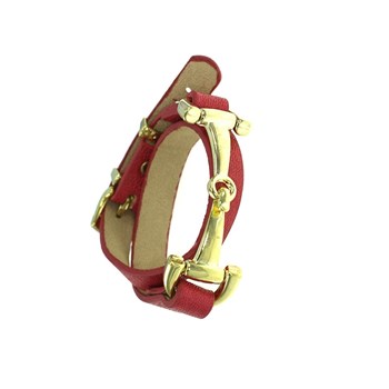 Red metal and genuine leather strap