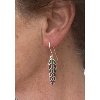 Zilveren en geëmailleerde blad oorbellen