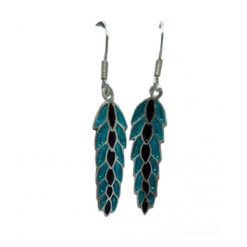 Boucles d'oreilles, feuilles en argent et émail