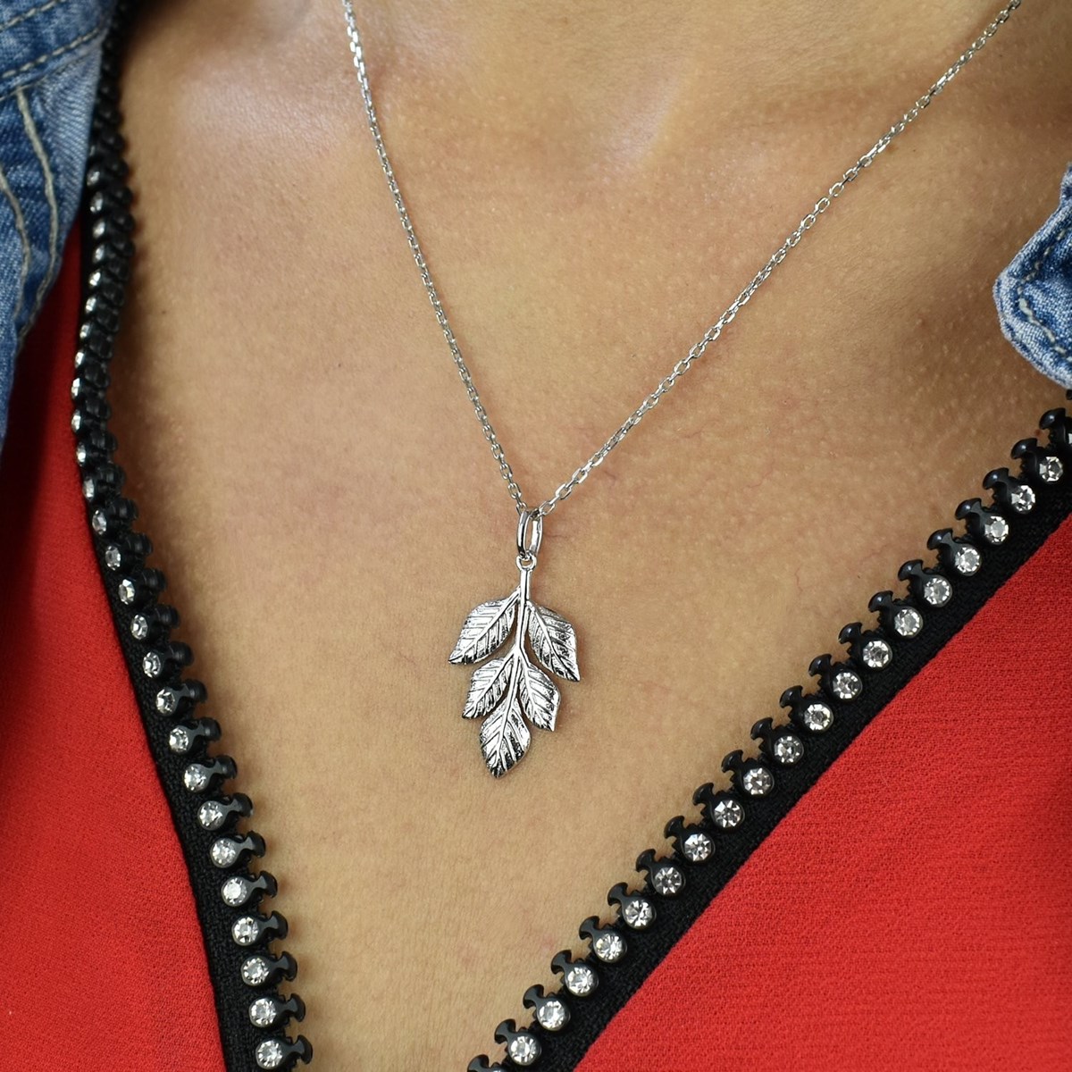 Collier feuille Pendante élégance naturelle et raffinée Argent 925 Rhodié - vue 2