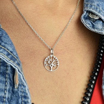 Levensboom ketting, zirkoniumoxide, zilver 925, gerhodineerd