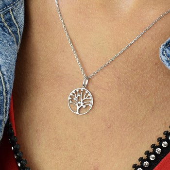 Levensboom ketting, zirkoniumoxide, zilver 925, gerhodineerd