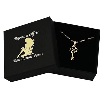 Harten sleutel ketting in de vorm van een klavertje Verguld 750 3 micron