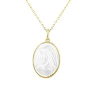 Collier Vierge Marie médaille ovale de nacre Symbole de foi et de protection Plaqué OR 750 3 microns