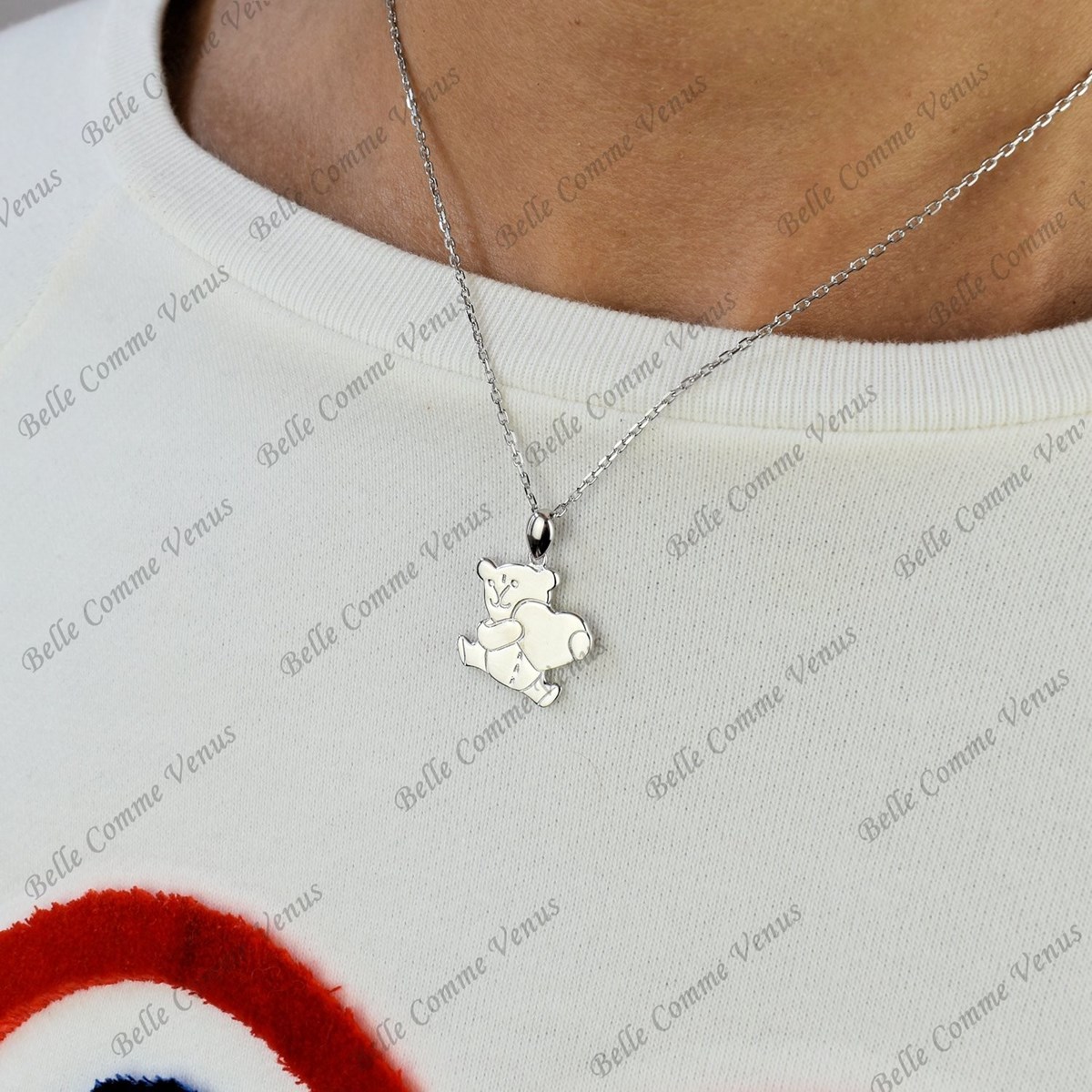 Collier nounours porte coeur d'amour Argent 925 Rhodié - vue 3