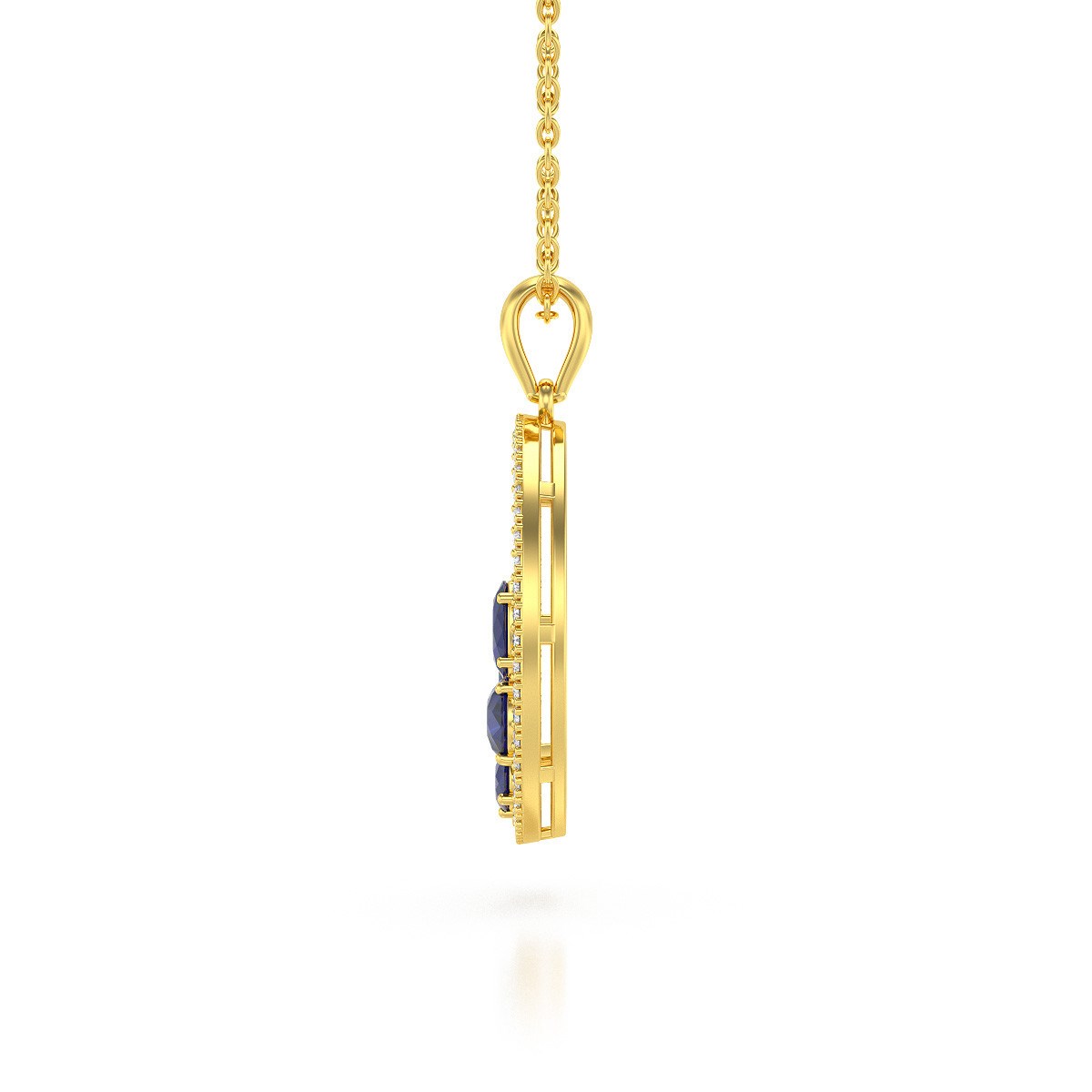 Collier Pendentif Or Jaune 750Saphir et Diamants Chaine Or incluse 2.096grs - vue 3