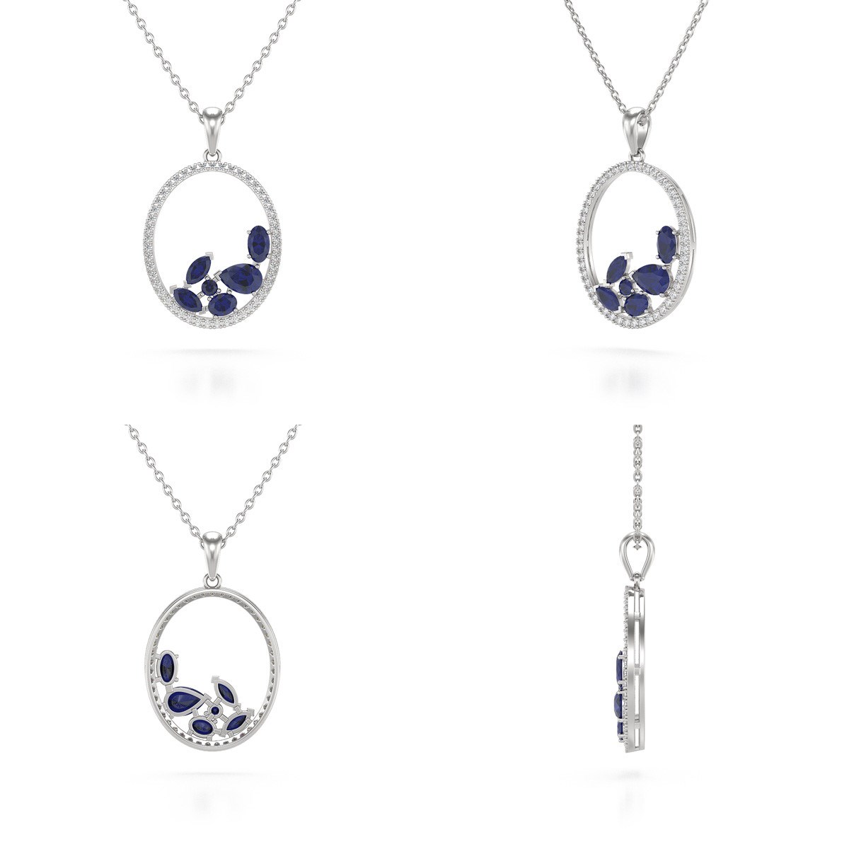 Pendentif Or Blanc 585 & Saphir | Diamants & Chaine Incluse - Aden - vue 2