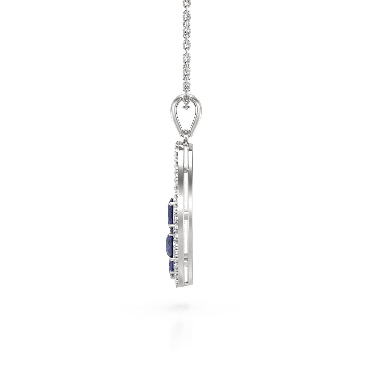 Pendentif Or Blanc 585 & Saphir | Diamants & Chaine Incluse - Aden - vue 3
