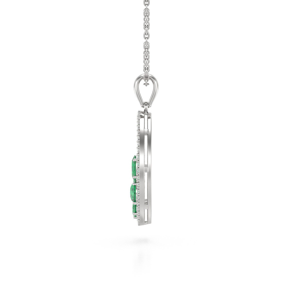 Pendentif Or Blanc 750 & Emeraude | Diamants & Chaine Incluse - Aden - vue 3
