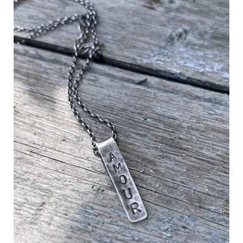 Collier Homme Message Amour Argent Martelé