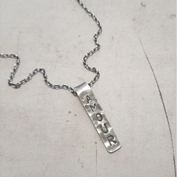 Collier Homme Message Amour Argent Martelé