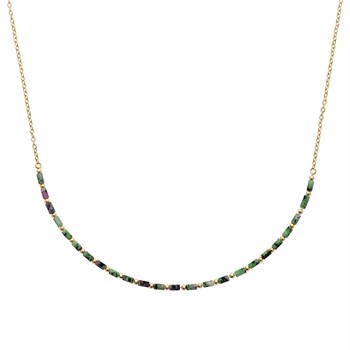 Necklace natural stones Ruby Zoïsites Gold plated 750 3 microns