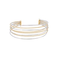 Bracelet jonc ajustable en acier doré et argenté composé de 8 rangées, lisses et torsadées