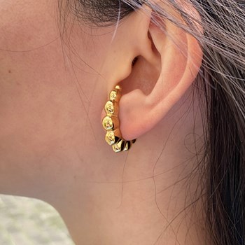 Gold-plated steel earrings with bubble crescent lobe cuff effect