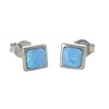 Boucles d'oreilles argent rhodié carré opale bleue d'imitation 1.50grs - vue V1
