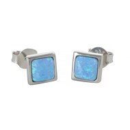 Boucles d'oreilles argent rhodié carré opale bleue d'imitation 1.50grs