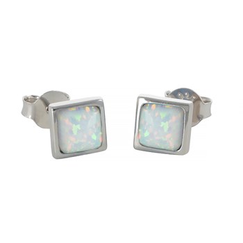Boucles d'oreilles argent rhodié carré opale blanche d'imitation 1.50grs