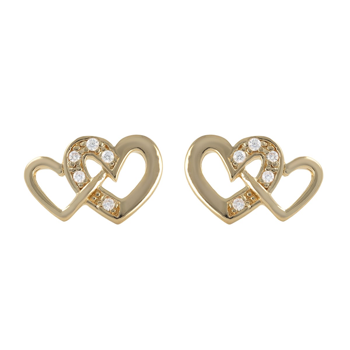 Boucles d'oreilles plaqué or avec cz double coeur