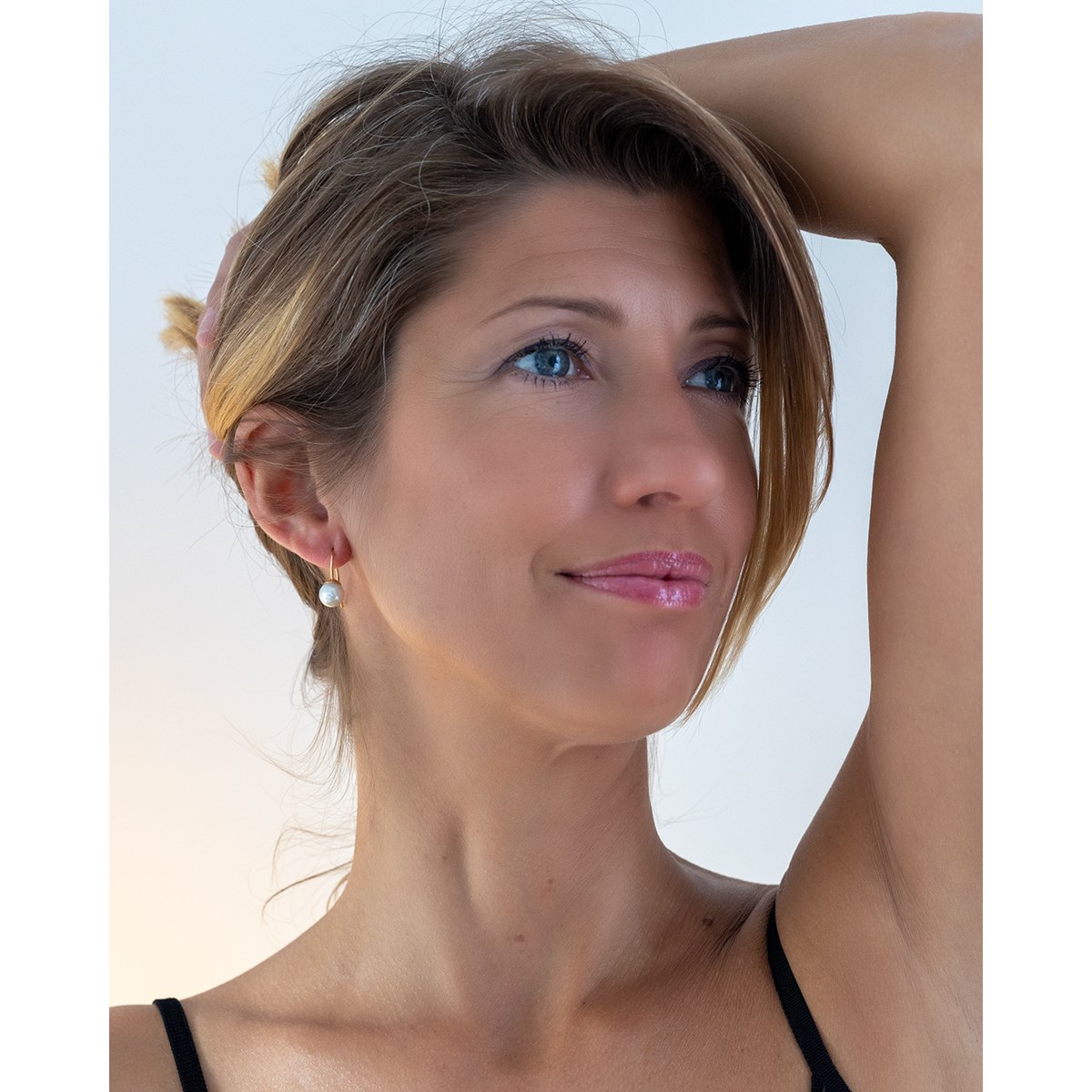 Boucles d'oreilles plaqué or perle de Majorque d'imitation 8MM - vue 2