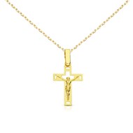 Collier - Médaille Croix Or Jaune - Christ sur la Croix - Chaine Dorée