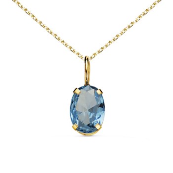 Necklace - Pendant 18 Carat Yellow Gold 750/000 - Blue Topaz Zirconium - Gold Chain