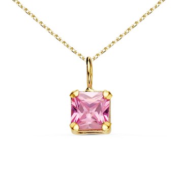 Necklace - Pendant 18 Carat Yellow Gold 750/000 - Pink Zirconium - Gold Chain