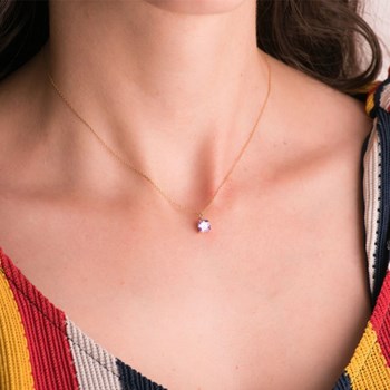 Necklace - Pendant 18 Carat Yellow Gold 750/000 - Pink Zirconium - Gold Chain