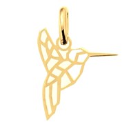 Pendentif totem origami colibri des iles oiseau en plaqué or + chaine