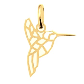 Pendentif totem origami colibri des iles oiseau en plaqué or + chaine