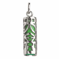 Pendentif Tiki Polynésien vert jade en argent 925°/00 + chaîne 3cm symbole sagesse