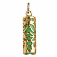 Pendentif Tiki Polynésien vert jade maori en plaqué or 3cm + chaîne symbole sagesse