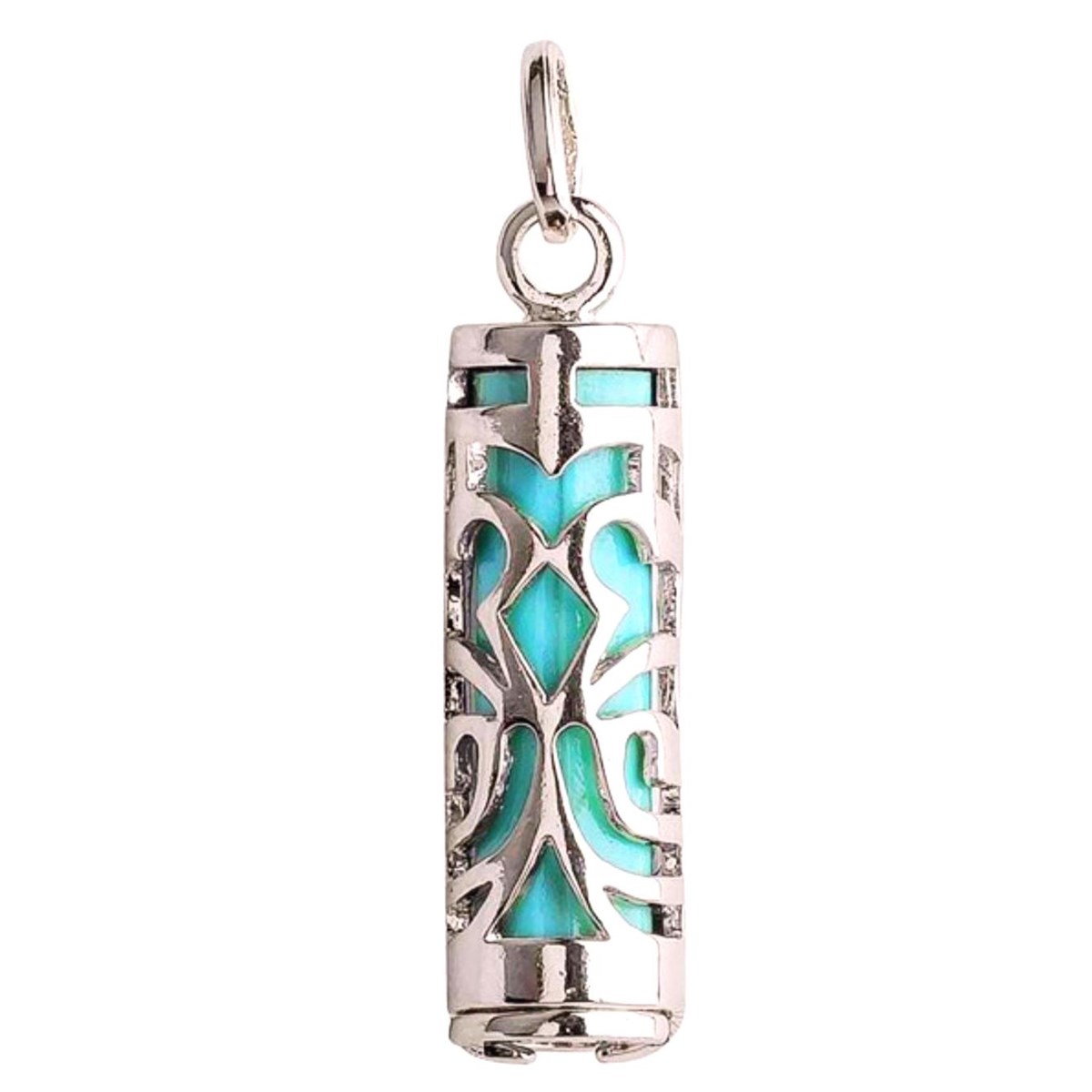 Pendentif Tiki Polynésien bleu turquoise en argent 925°/00 + chaîne 3cm symbole force