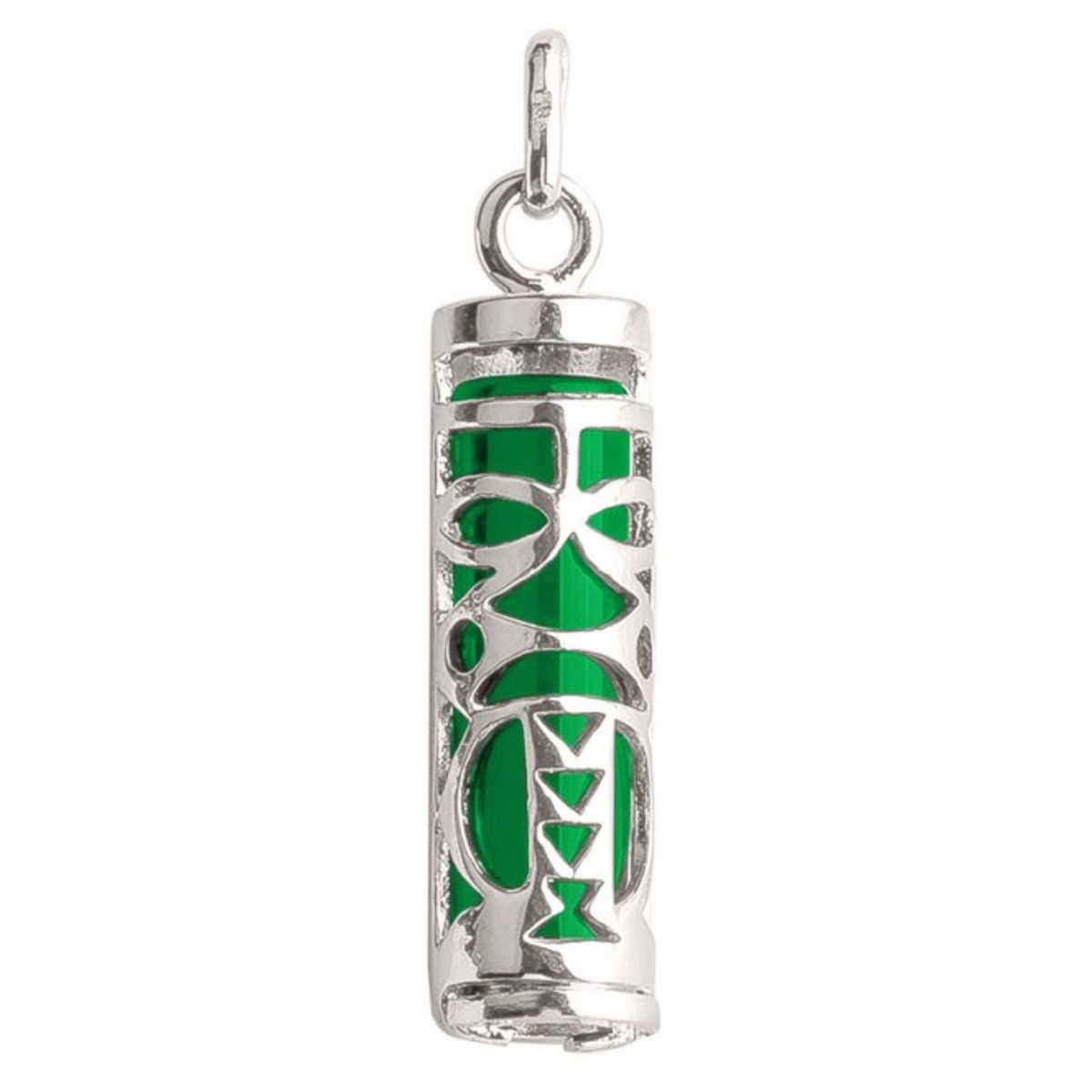 Pendentif Tiki Polynésien vert jade en argent 925°/00 + chaîne 3cm symbole tendresse