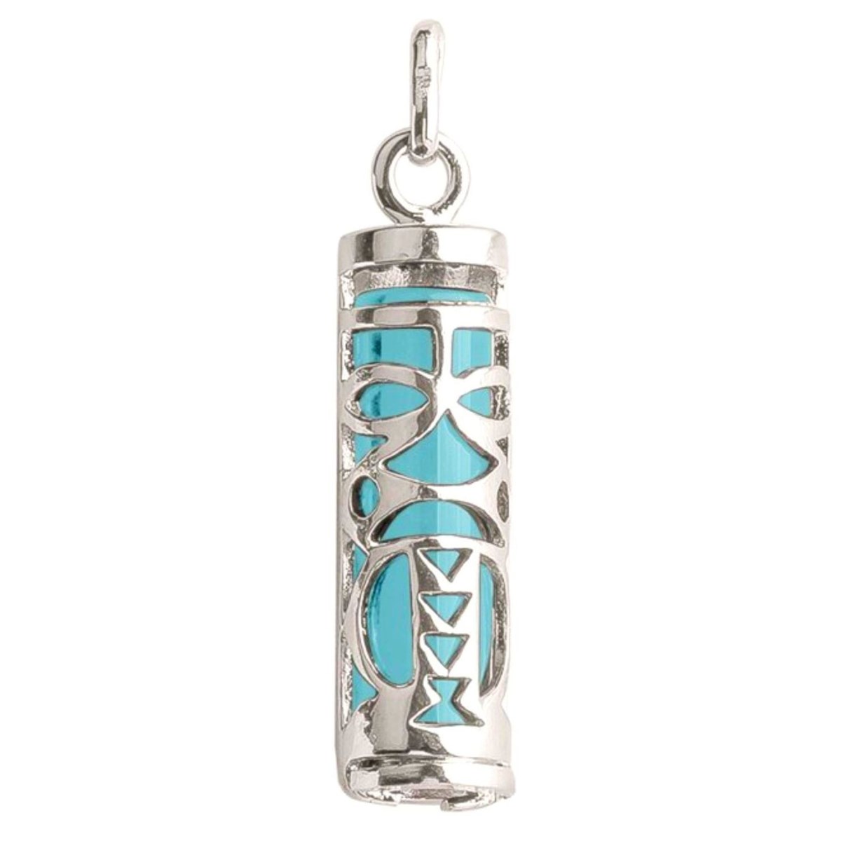 Pendentif Tiki Polynésien bleu turquoise en argent 925°/00 + chaîne 3cm symbole tendresse