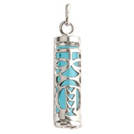 Pendentif Tiki Polynésien bleu turquoise en argent 925°/00 + chaîne 3cm symbole tendresse