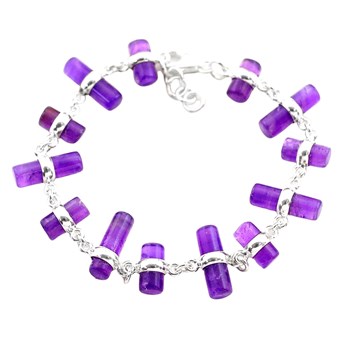 Bracelet en argent batonnets d'améthyste violette 17 - 20cm GXI408