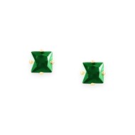 Boucles d'oreilles en acier doré avec Oxyde de Zirconium carré teinté vert