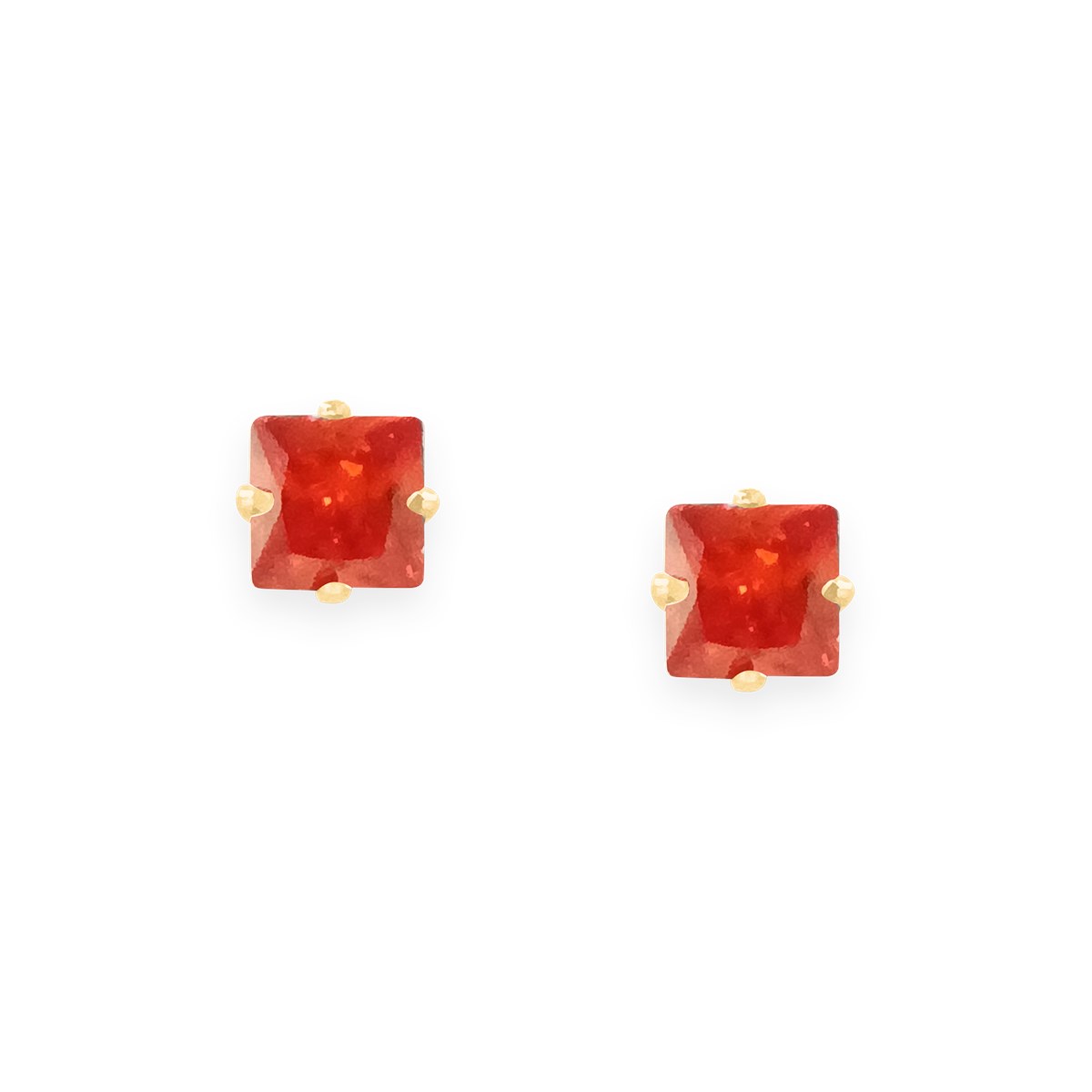 Boucles d'oreilles en acier doré avec Oxyde de Zirconium carré teinté orange