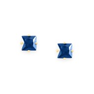 Boucles d'oreilles en acier doré avec Oxyde de Zirconium carré teinté bleu