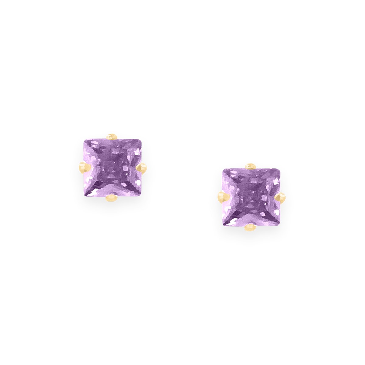 Boucles d'oreilles en acier doré avec Oxyde de Zirconium carré teinté violet