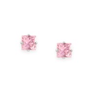 Boucles d'oreilles en acier argenté avec Oxyde de Zirconium carré teinté rose