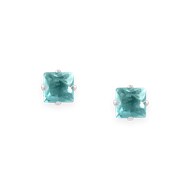 Boucles d'oreilles en acier argenté avec Oxyde de Zirconium carré teinté turquoise