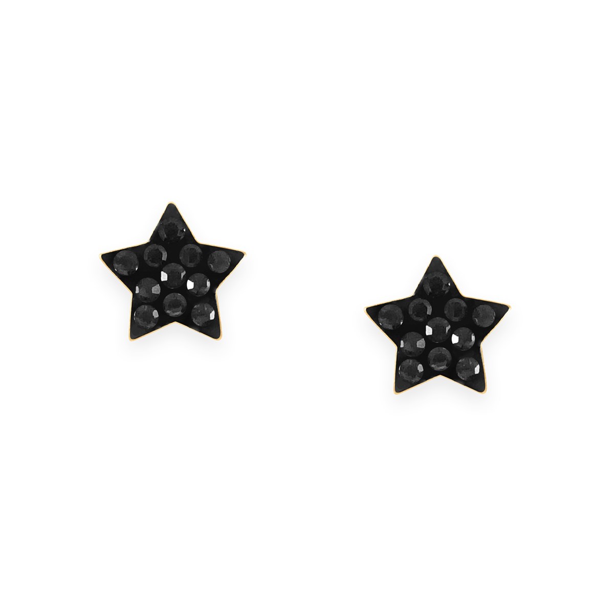 Boucles d'oreilles étoile en acier doré avec Oxydes de Zirconium teintés noir