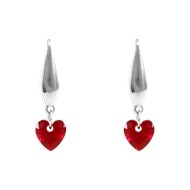 Boucles d'oreilles coeur de cristal rouge en acier argenté