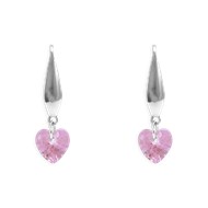 Boucles d'oreilles coeur de cristal rose en acier argenté
