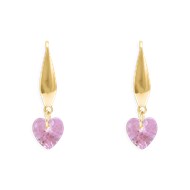 Boucles d'oreilles coeur de cristal rose en acier doré