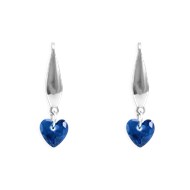 Boucles d'oreilles coeur de cristal bleu en acier argenté