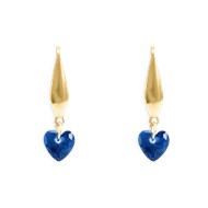 Boucles d'oreilles coeur de cristal bleu en acier doré
