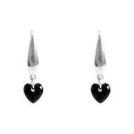 Boucles d'oreilles coeur de cristal noir en acier argenté